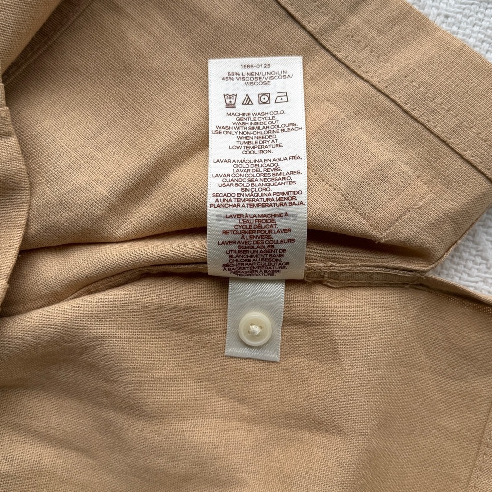 Scotch & Soda Tan Linen Blend Pintuck Pleated Short Sleeve Shirt Mens Large - Picture 9 of 9